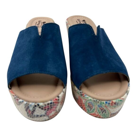 Spring Step Women's Laylani Suede Leather Floral Wedge Slide Sandals Blue Sz 38 - Picture 4 of 11